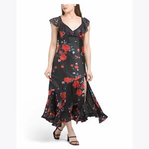 Free People "Warm Hearts" Floral Midi Satin Dress Size X-Small NWT